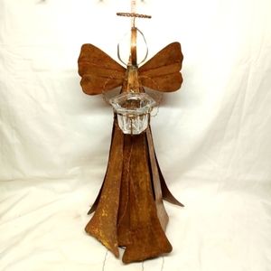 𝅺gold metal angel with glass candle holder